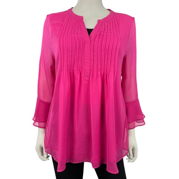 Charter Club Women’s Fuchsia Double Ruffle Sheer Blouse Size M‎ - Picture 1 of 8
